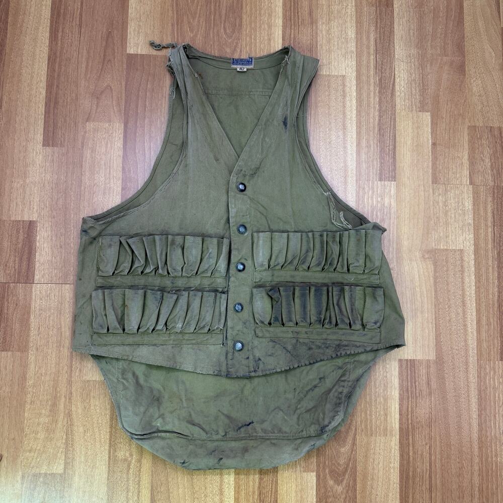 Vintage 1930's Hinson Quality Garments Olive Green Waxed Canvas Hunting Vest 42